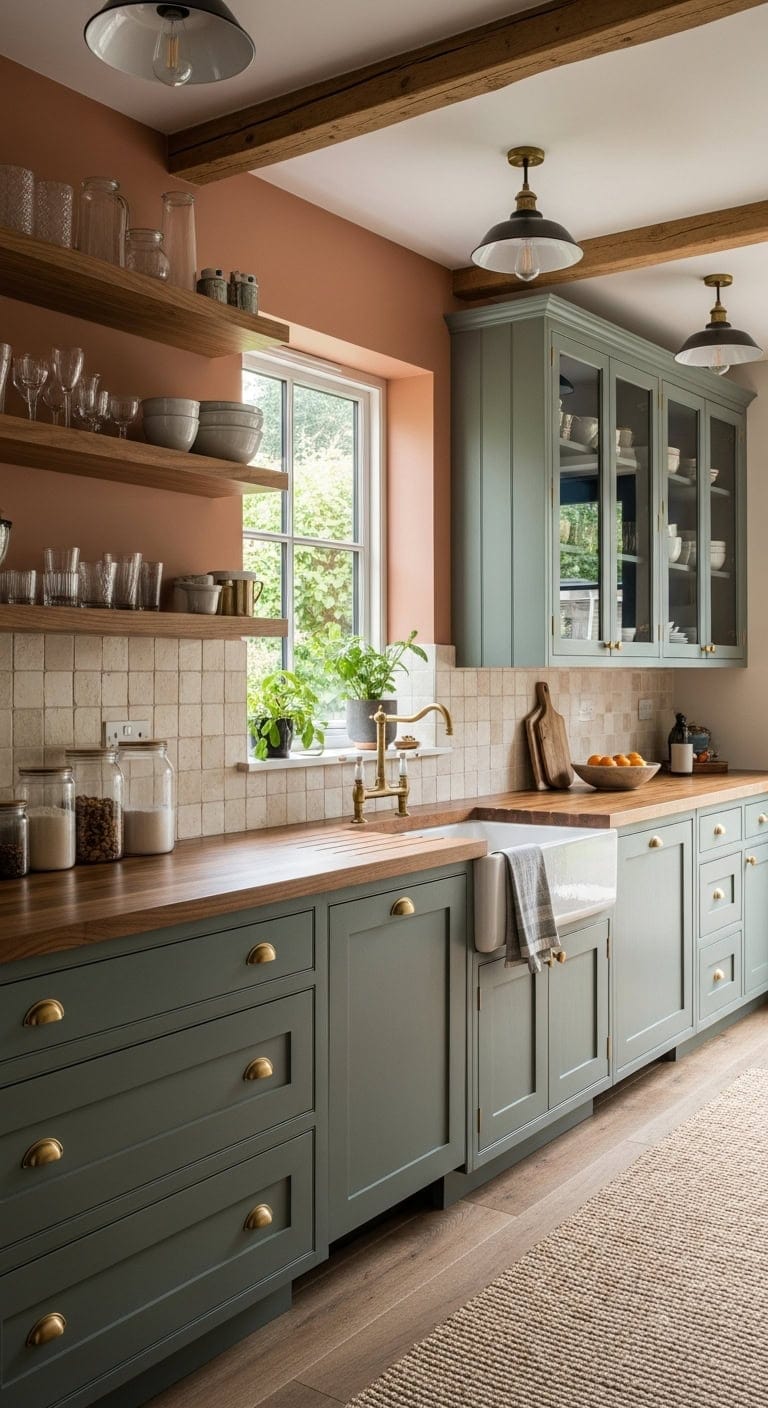 curated glass front kitchen storage display