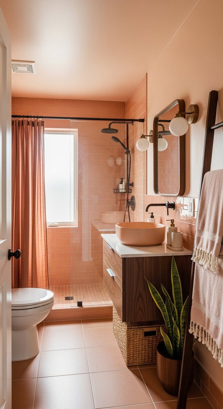 dark wood bathroom accents