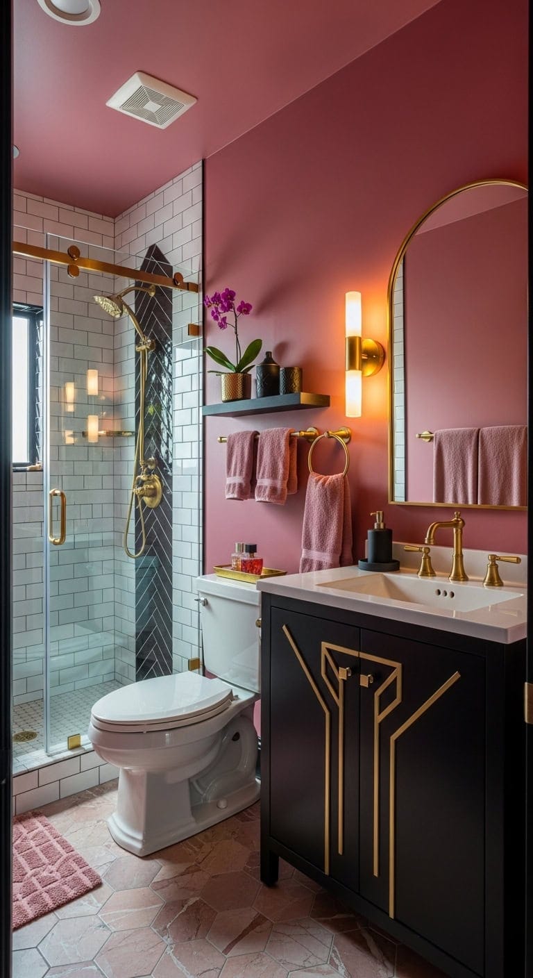 dramatic art deco powder room transformation