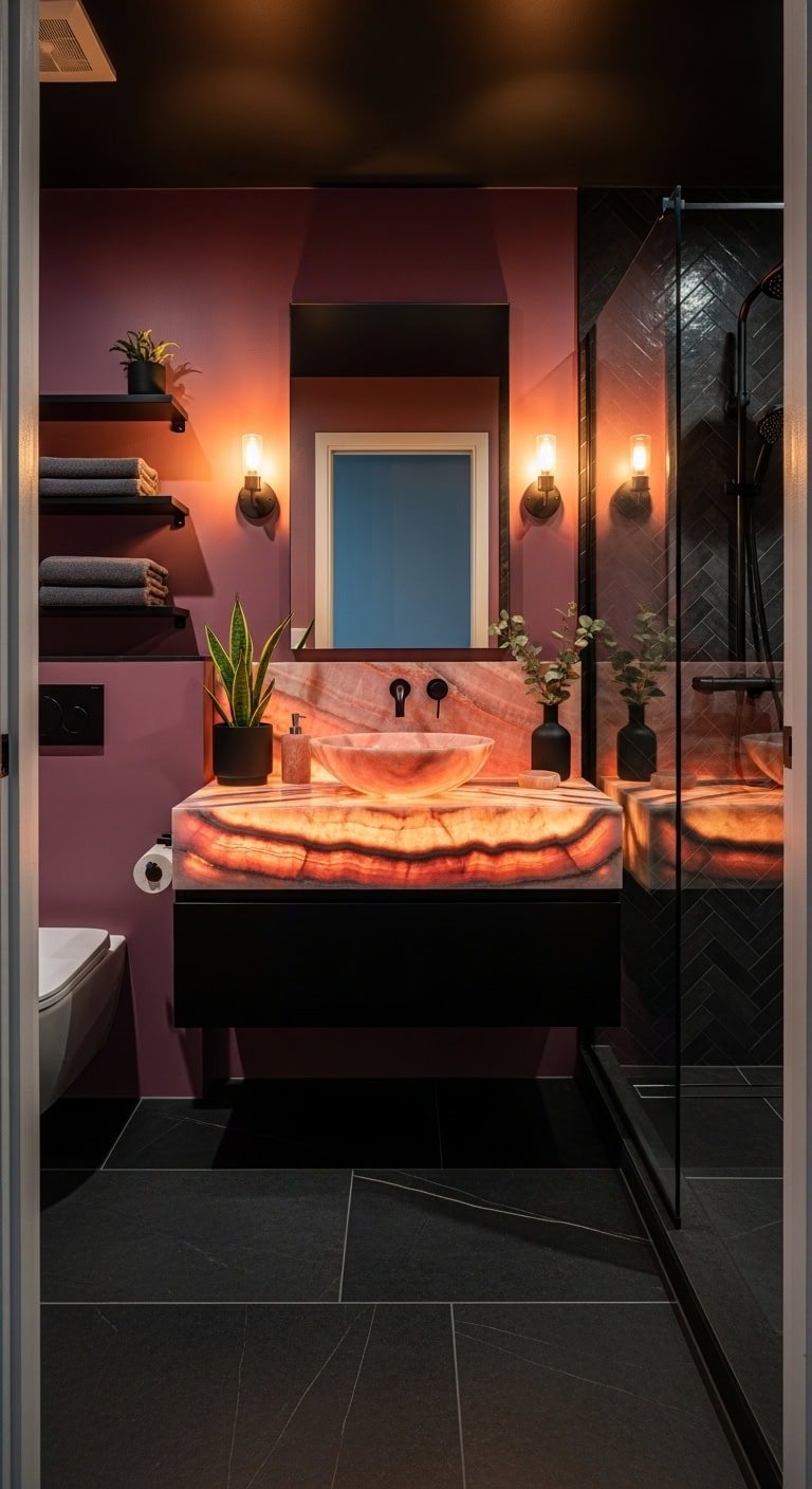 dramatic luxurious moody jewel box bathroom