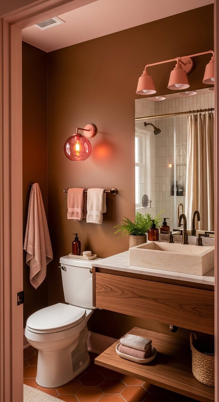dramatic pink bathroom lighting transformation