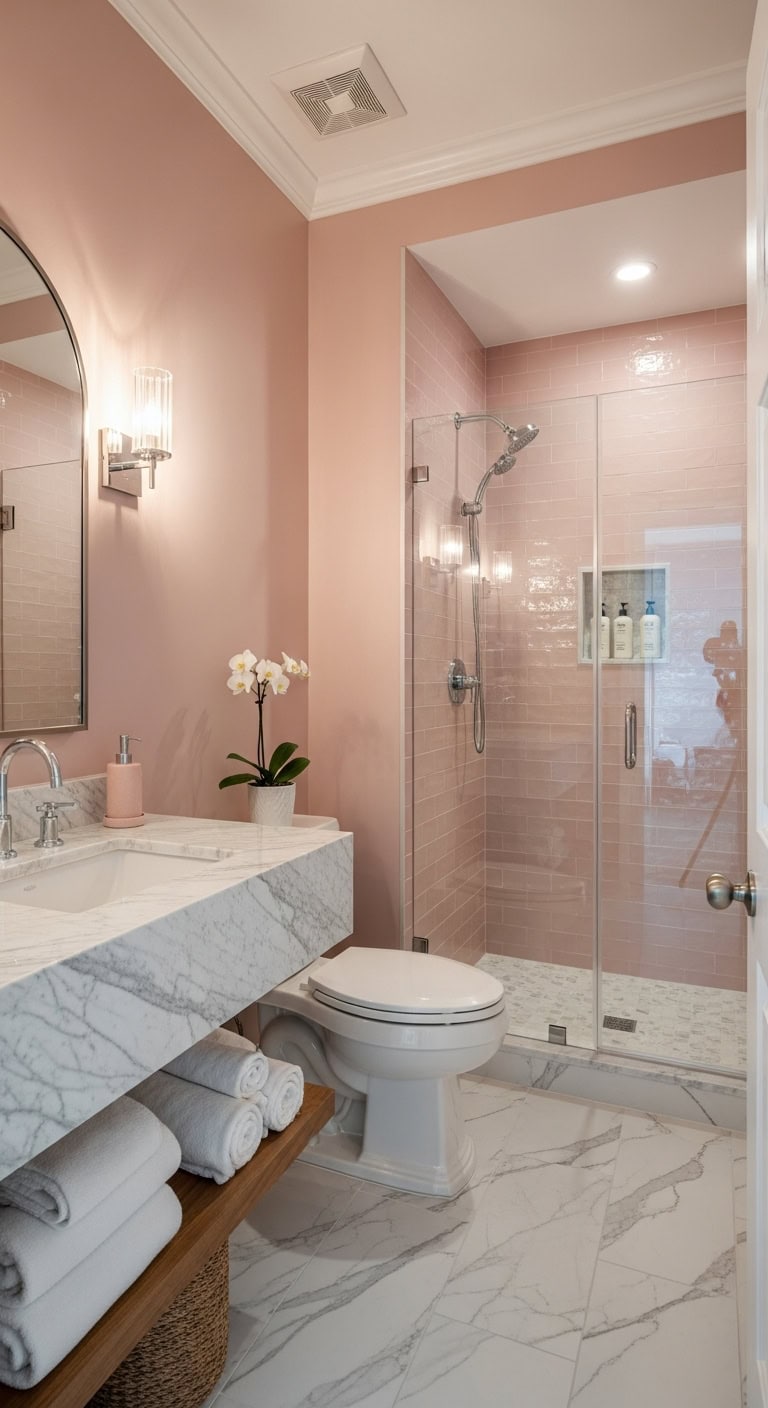 elegant blush bathroom with marble