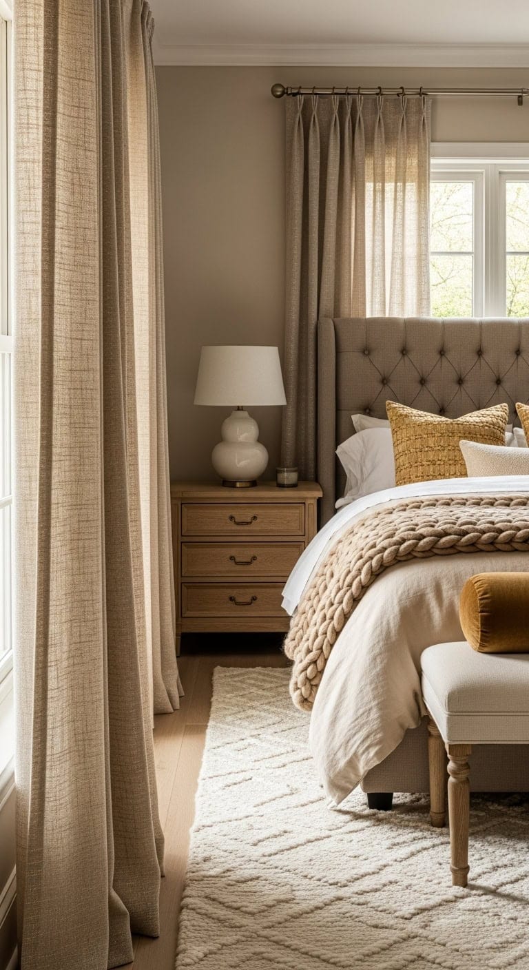 elegant linen curtains with gold shimmer