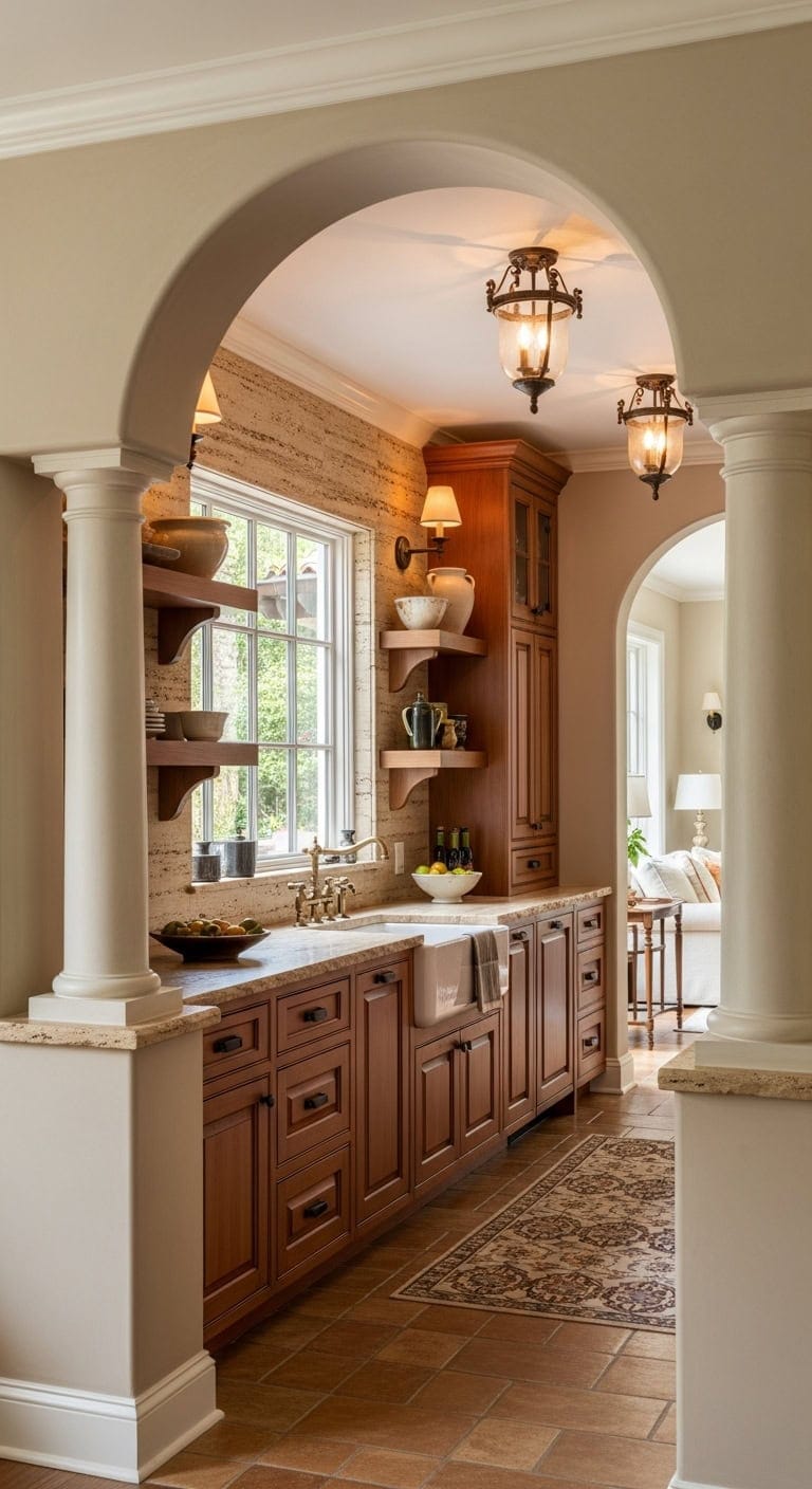 elegant mediterranean kitchen entry framing