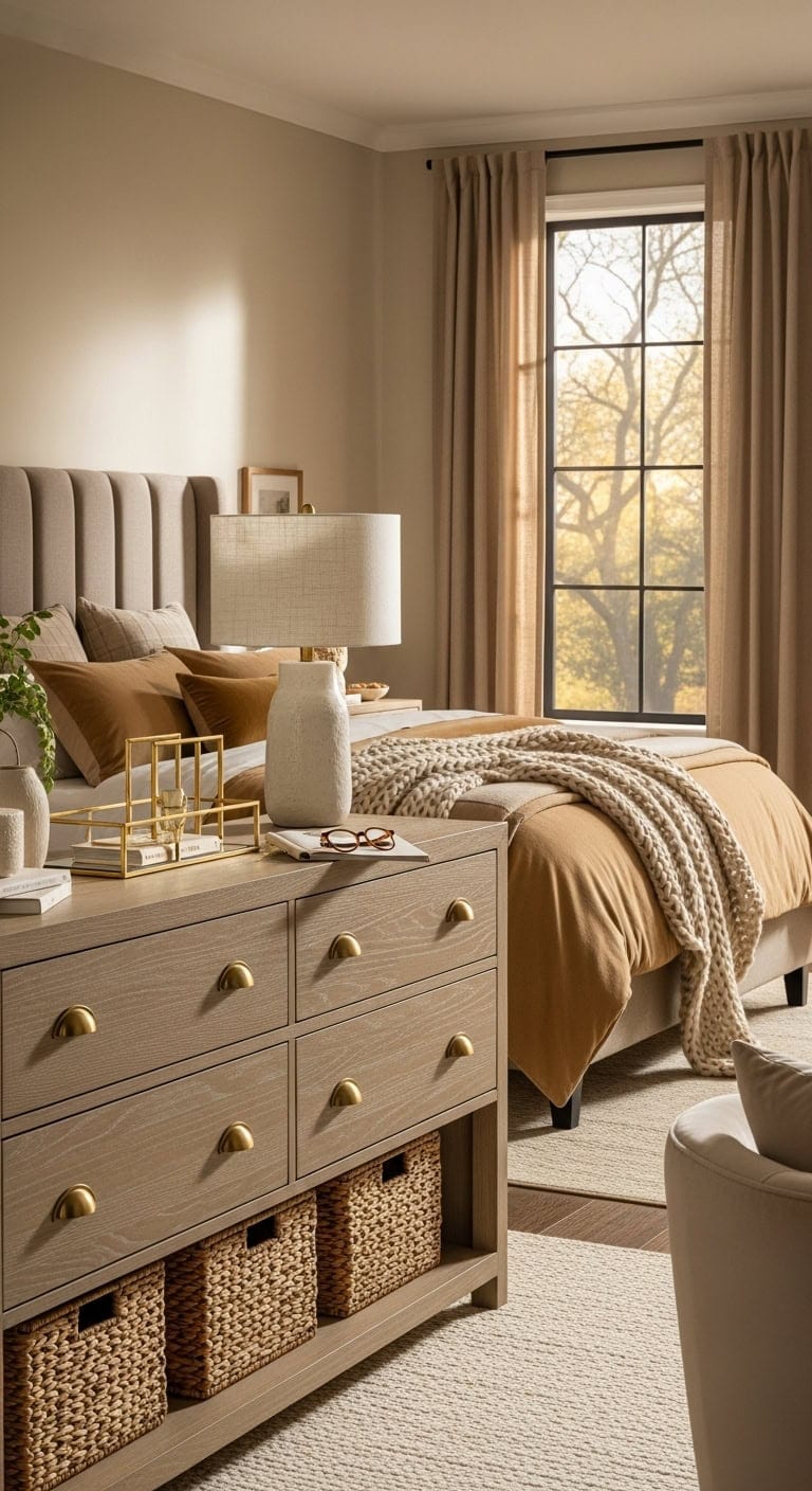 elegant metallic hardware refines neutral dresser