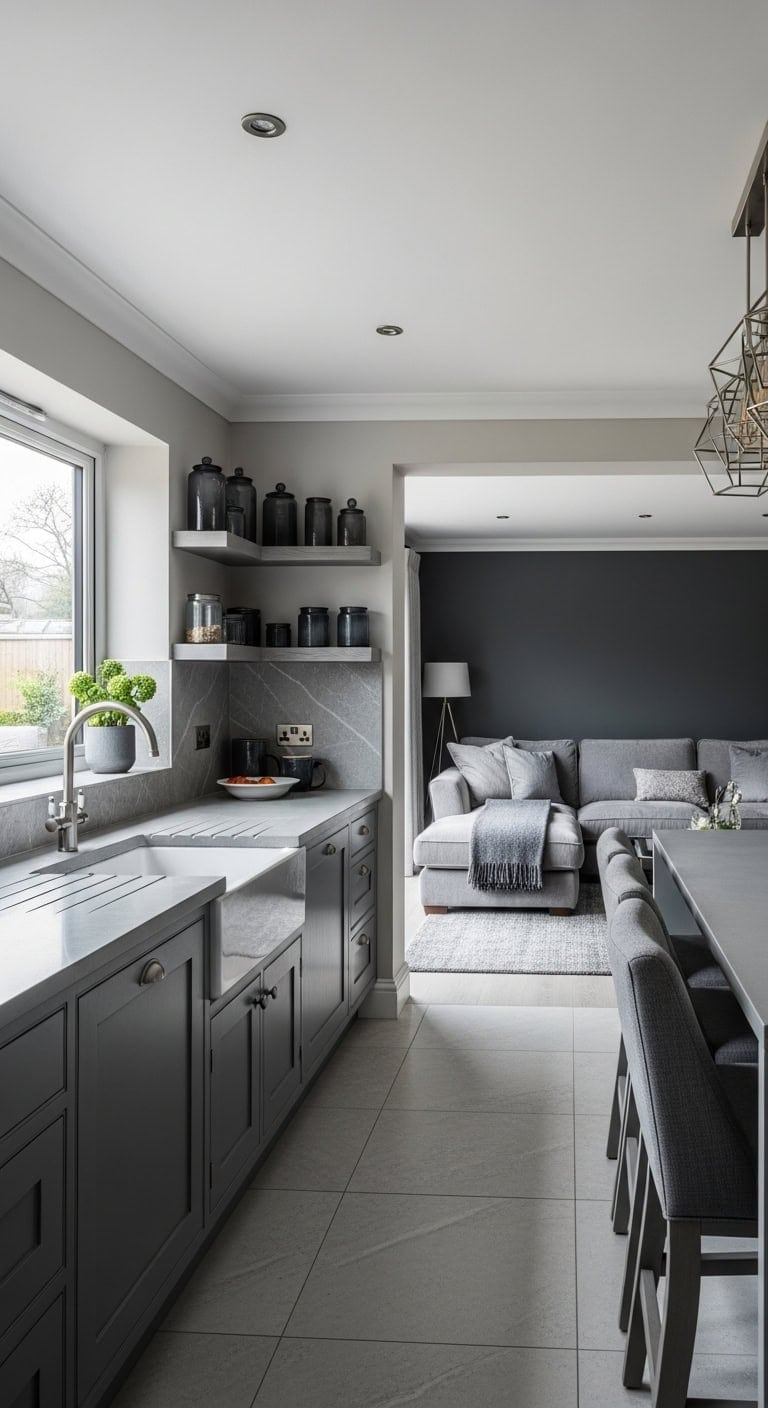 elegant monochromatic open plan living