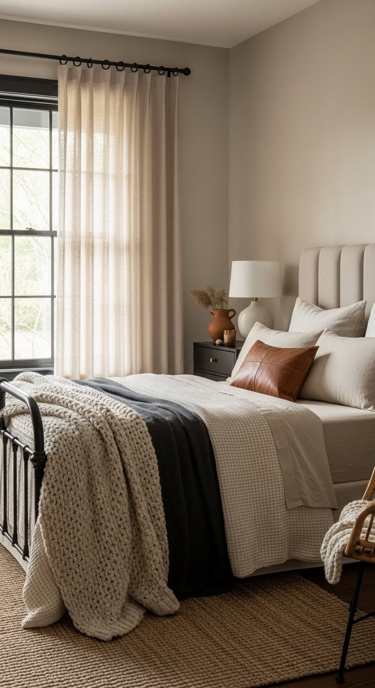 elegant monochromatic textured bedroom design