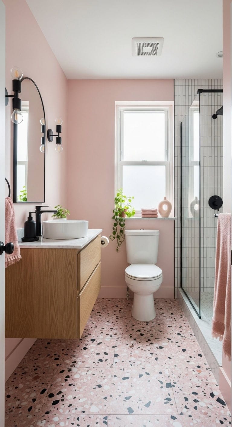 elegant pink terrazzo flooring focal point
