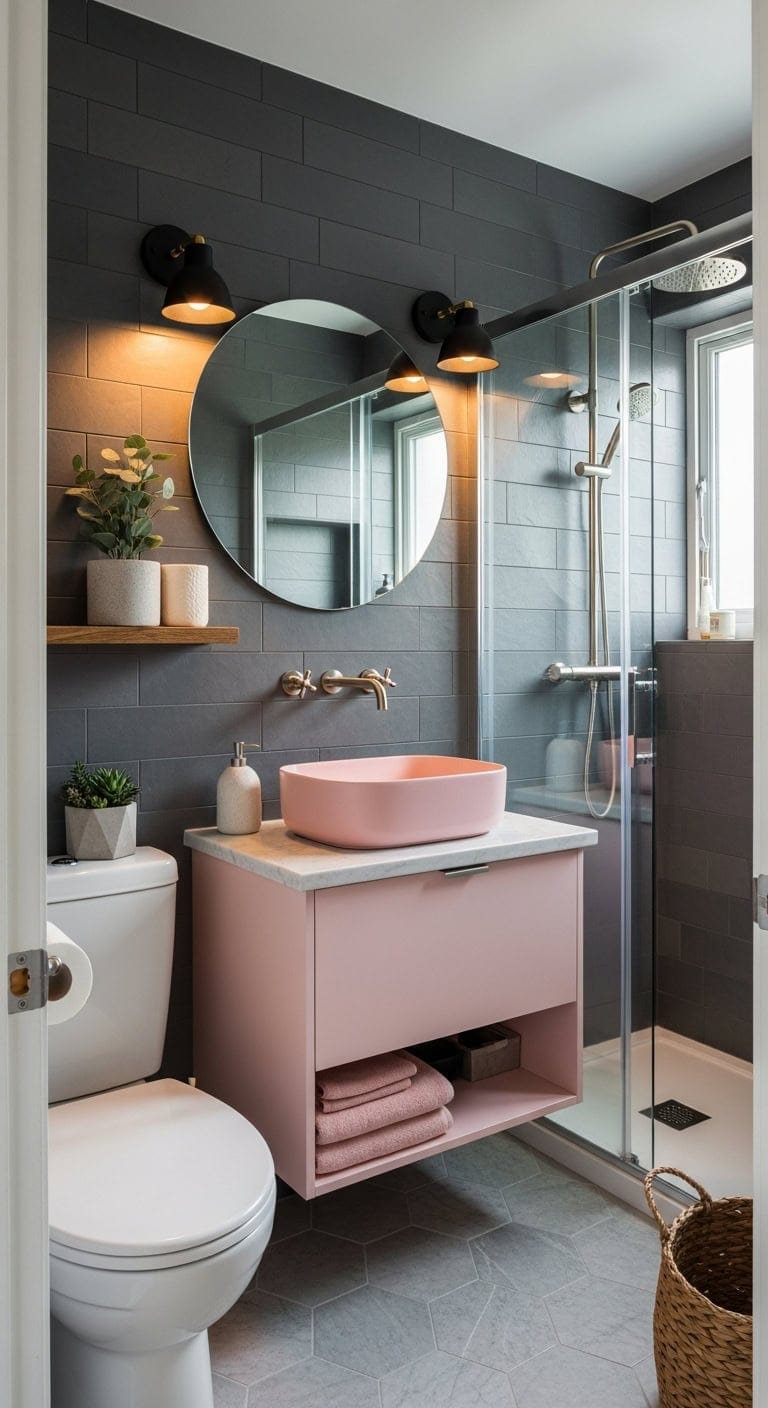 elegant playful millennial pink bathroom
