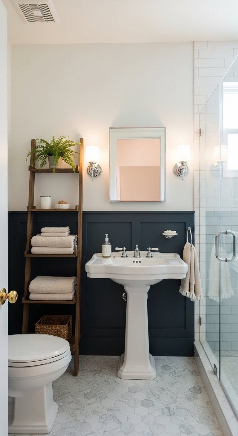 elegant space saving traditional powder room