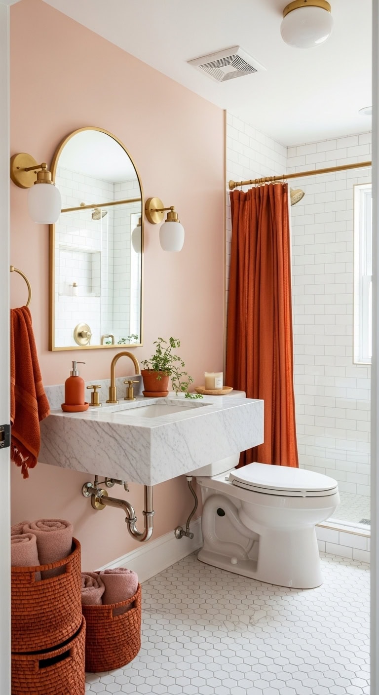 elegant warm feminine bathroom transformation