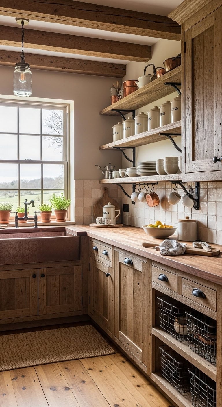 farmhouse charm rustic wood open storage