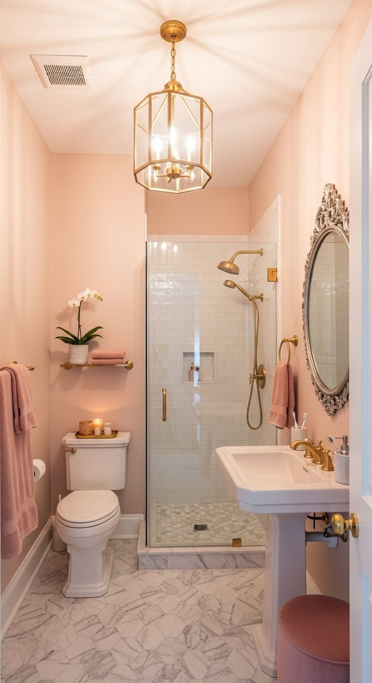 feminine bold dramatic powder room design