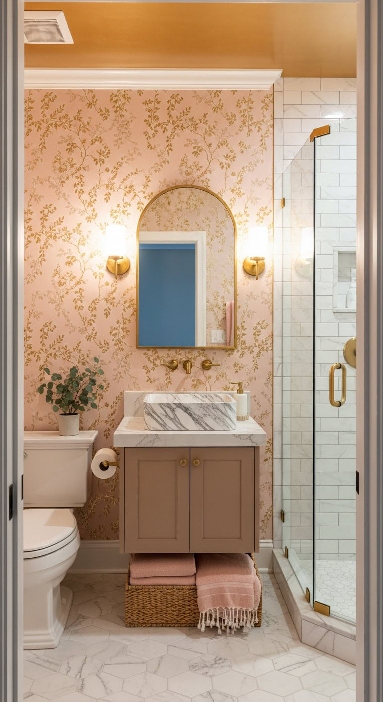 feminine botanical gold wallpaper transformation