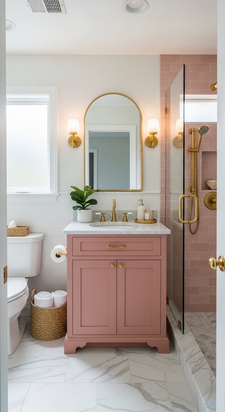 feminine glam millennial pink bathroom vanity