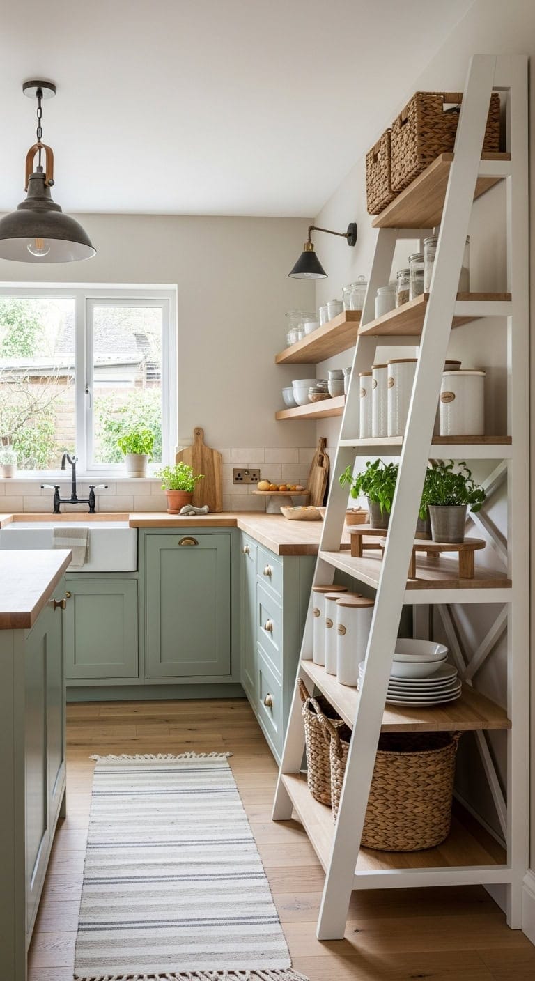 flexible versatile freestanding ladder shelves