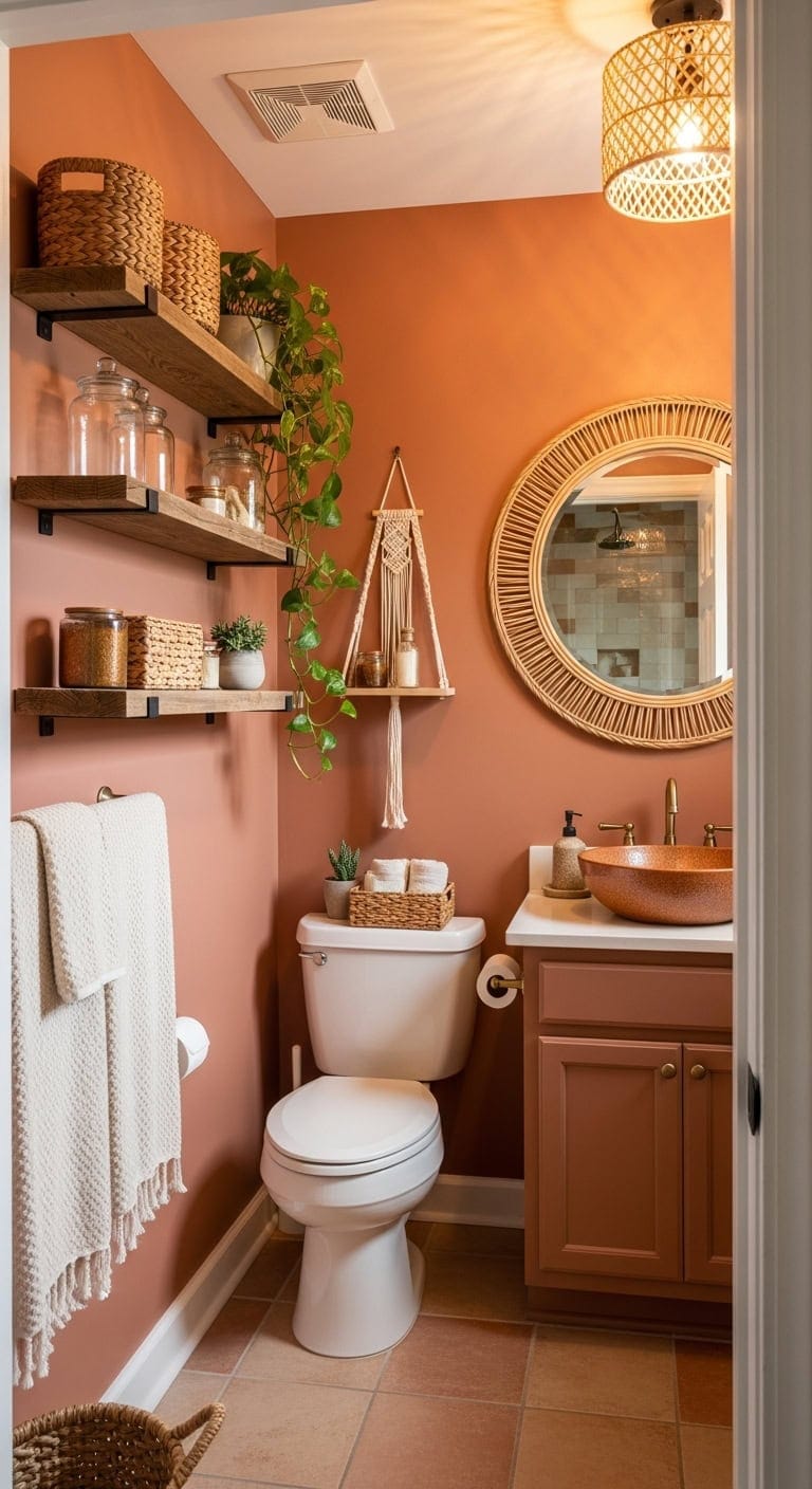 floating shelves enhance small bathroom storage