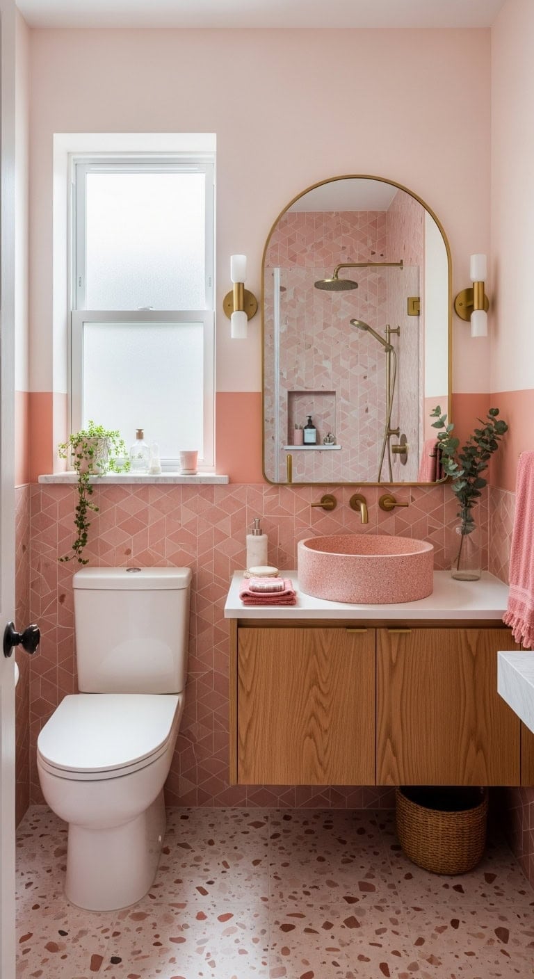 geometric two tone terrazzo bathroom statement