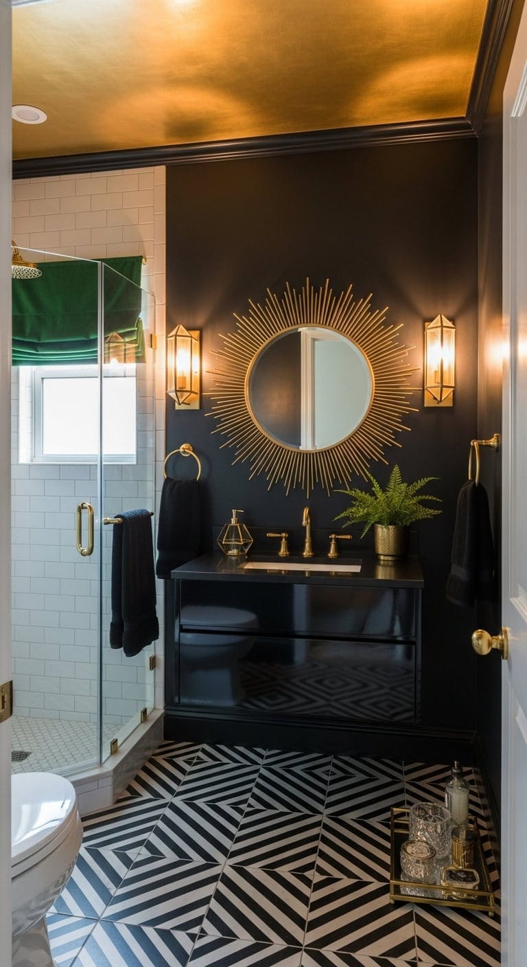 glamorous art deco small bathroom transformation