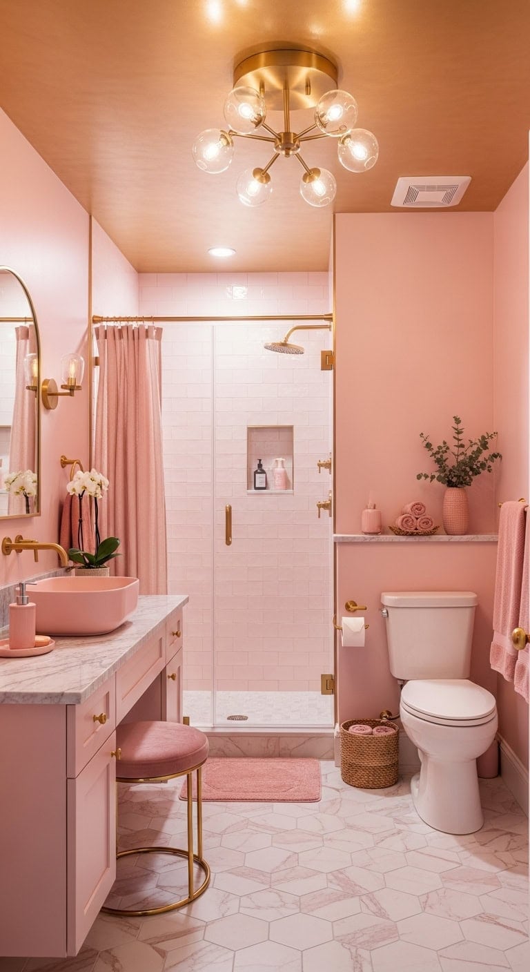 glamorous blush and golden bathroom
