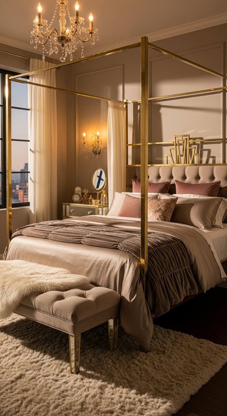 glamorous gold canopy bedroom retreat