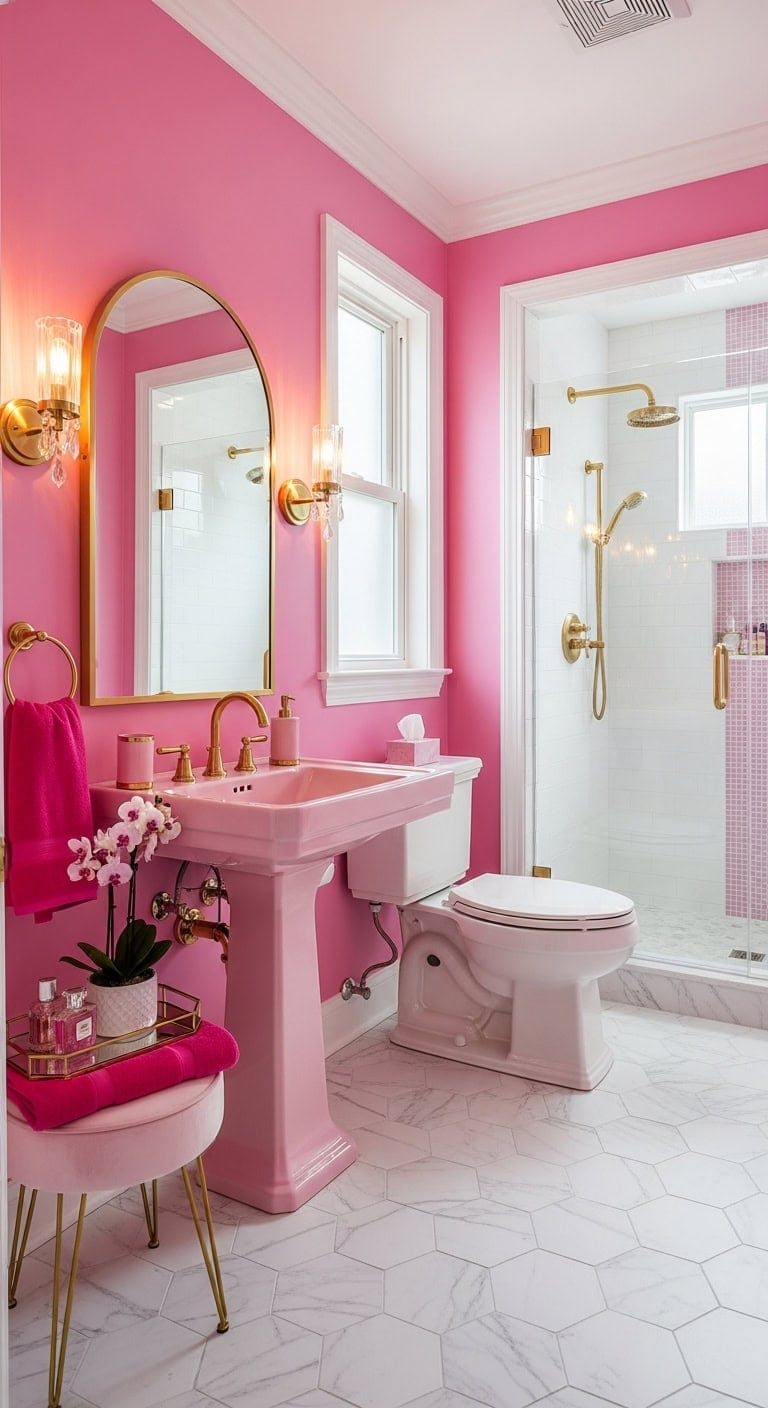 glamorous vibrant retro feminine bathroom