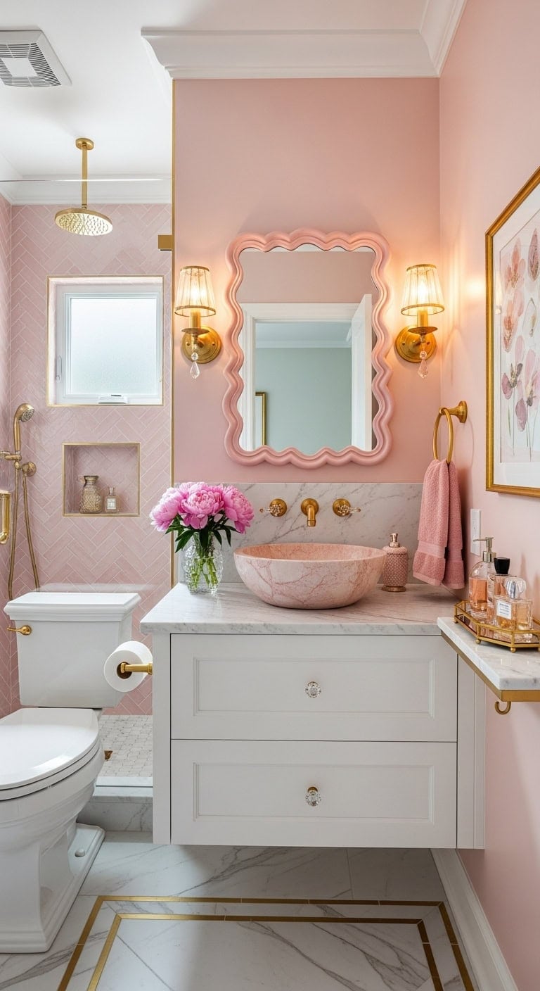 glamorous vintage powder room transformation