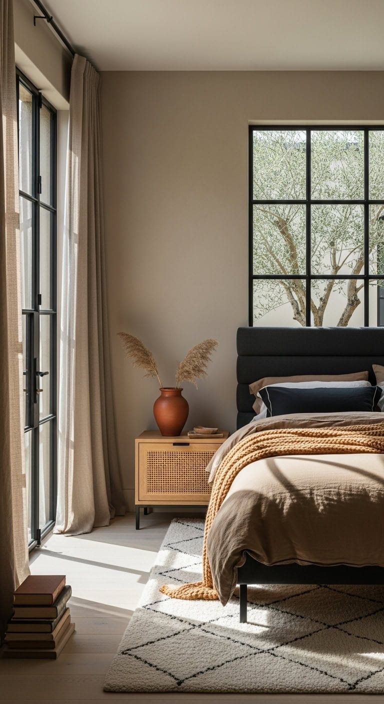 industrial chic beige bedroom