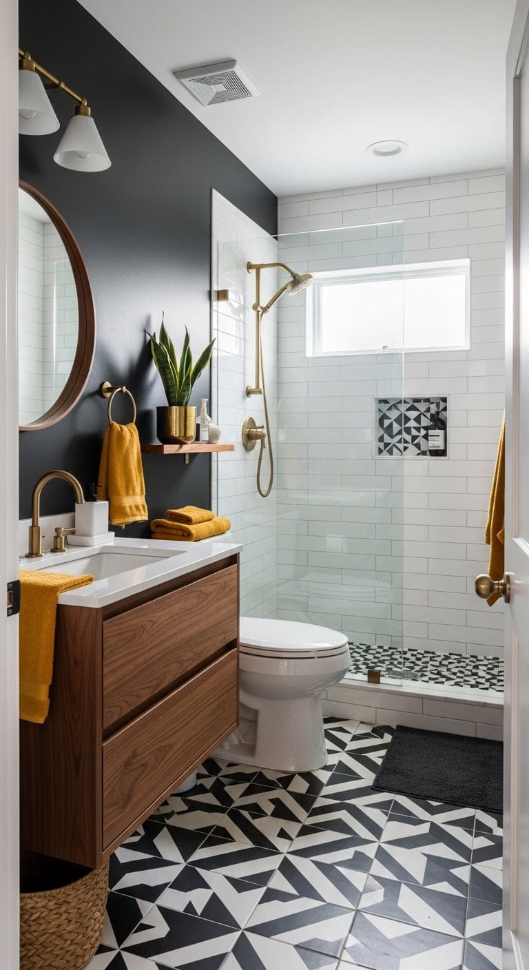 intentional striking mid century modern bathroom design