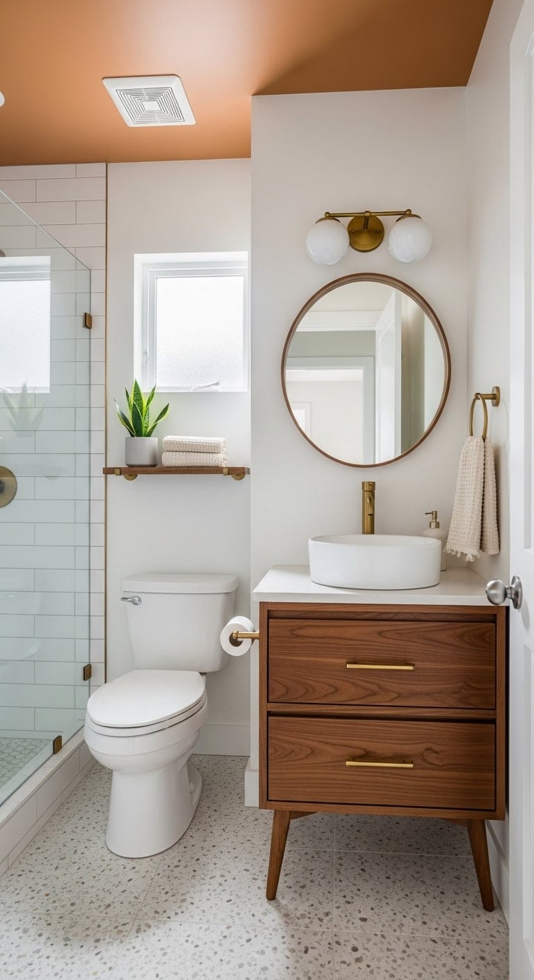 intimate mid century powder room transformation