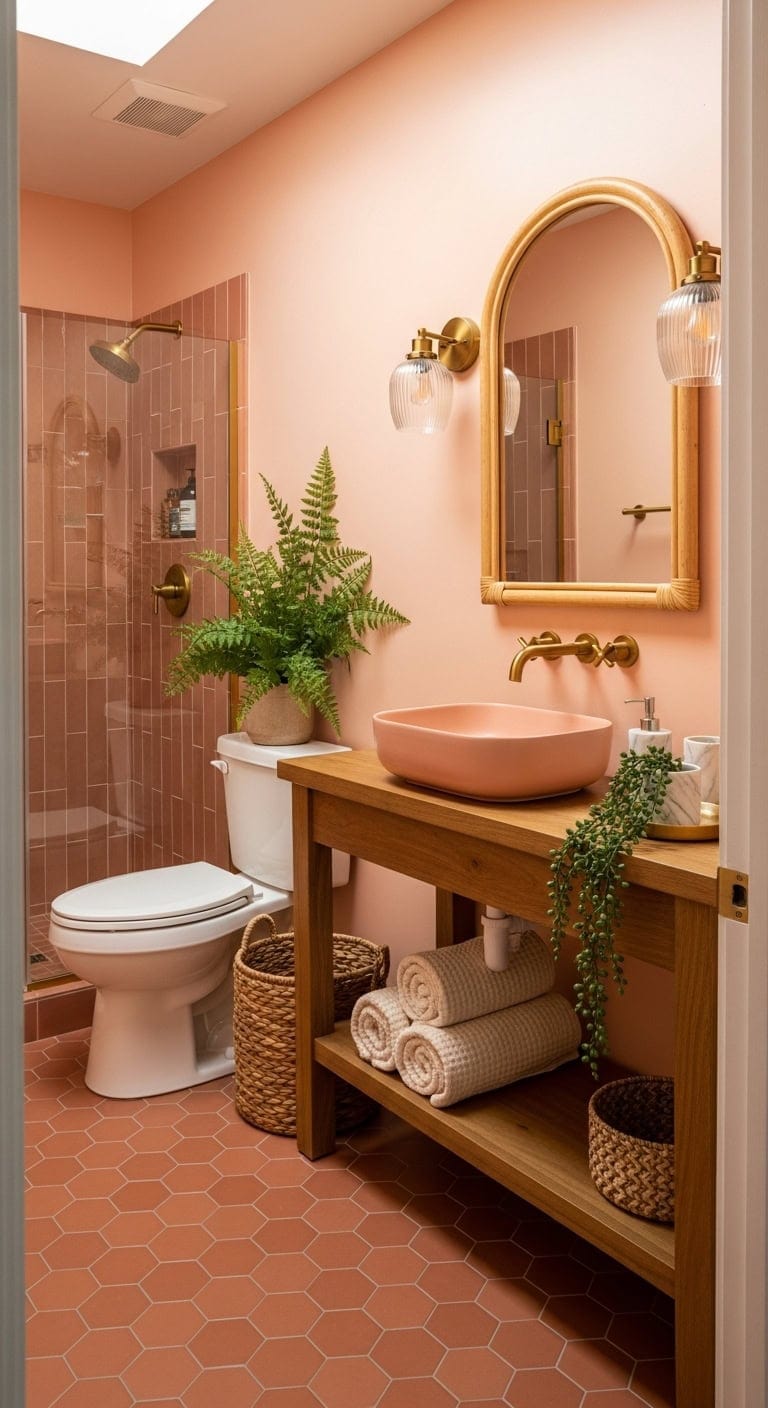 inviting warm sophisticated bohemian bathroom