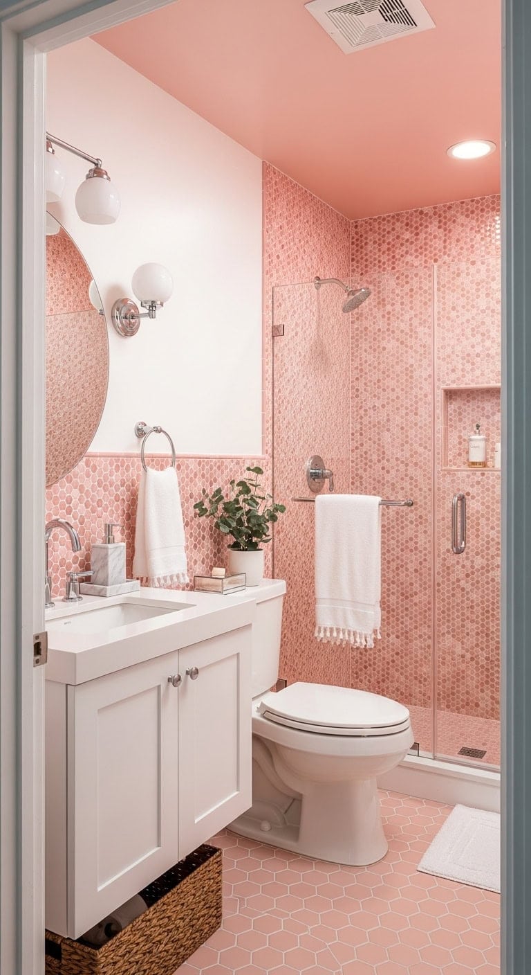 jewel box bathroom with rose quartz
