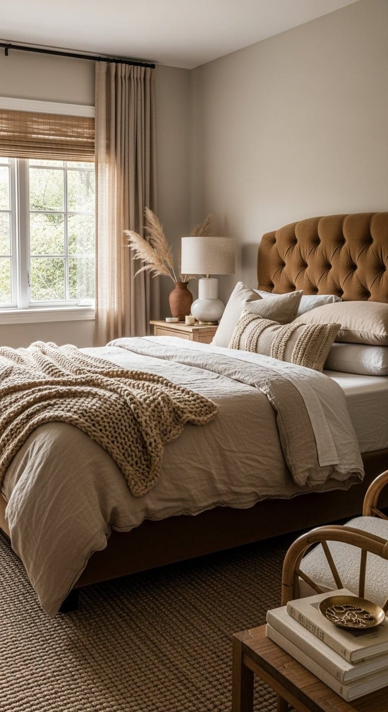layered beige tonal bedroom sophistication
