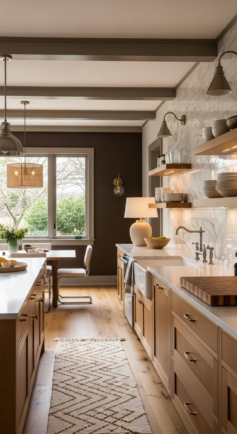 layered lighting creates versatile kitchen atmosphere