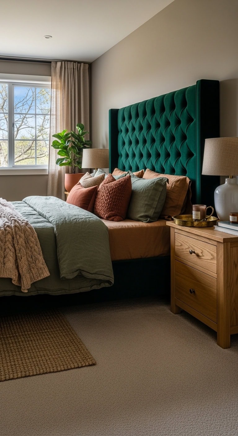layered luxurious neutral cozy bedroom