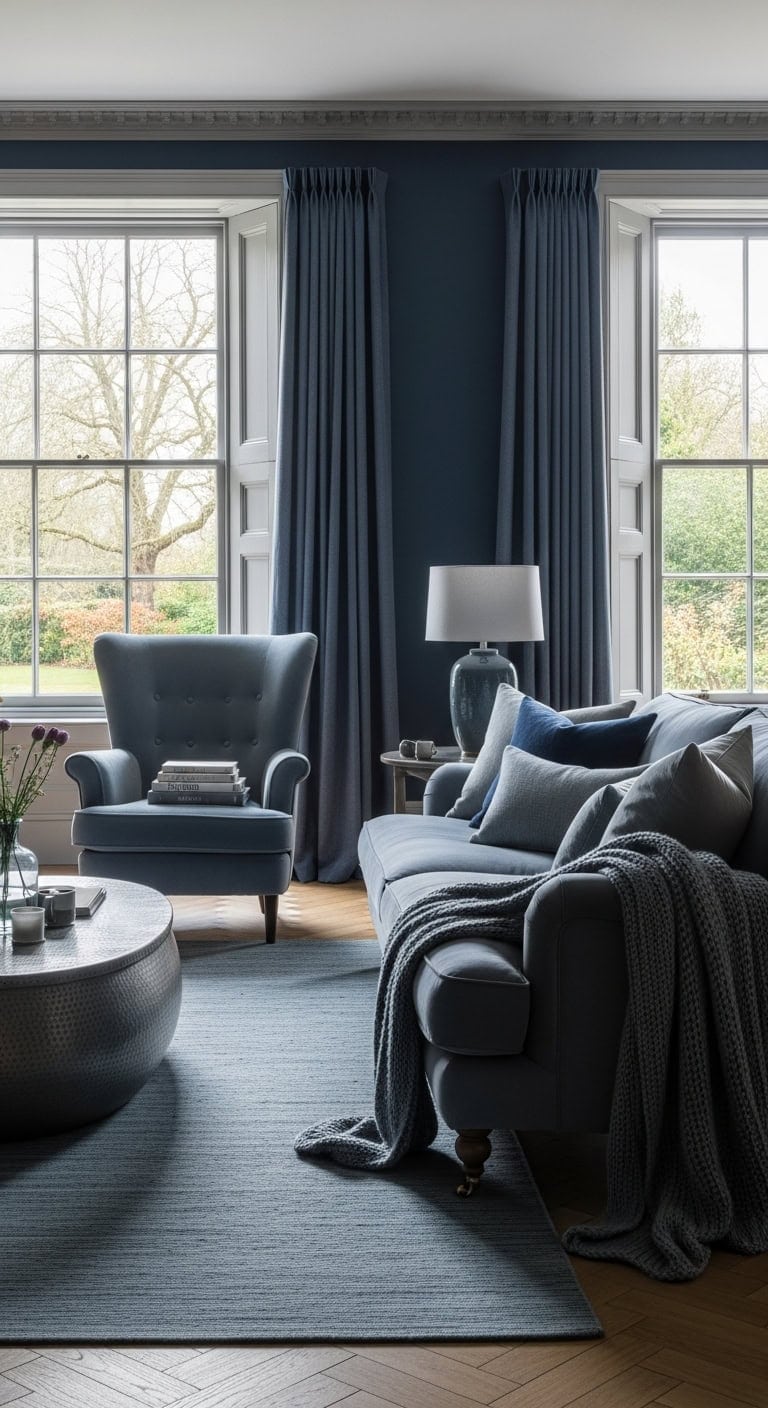 layered monochromatic blue gray interiors