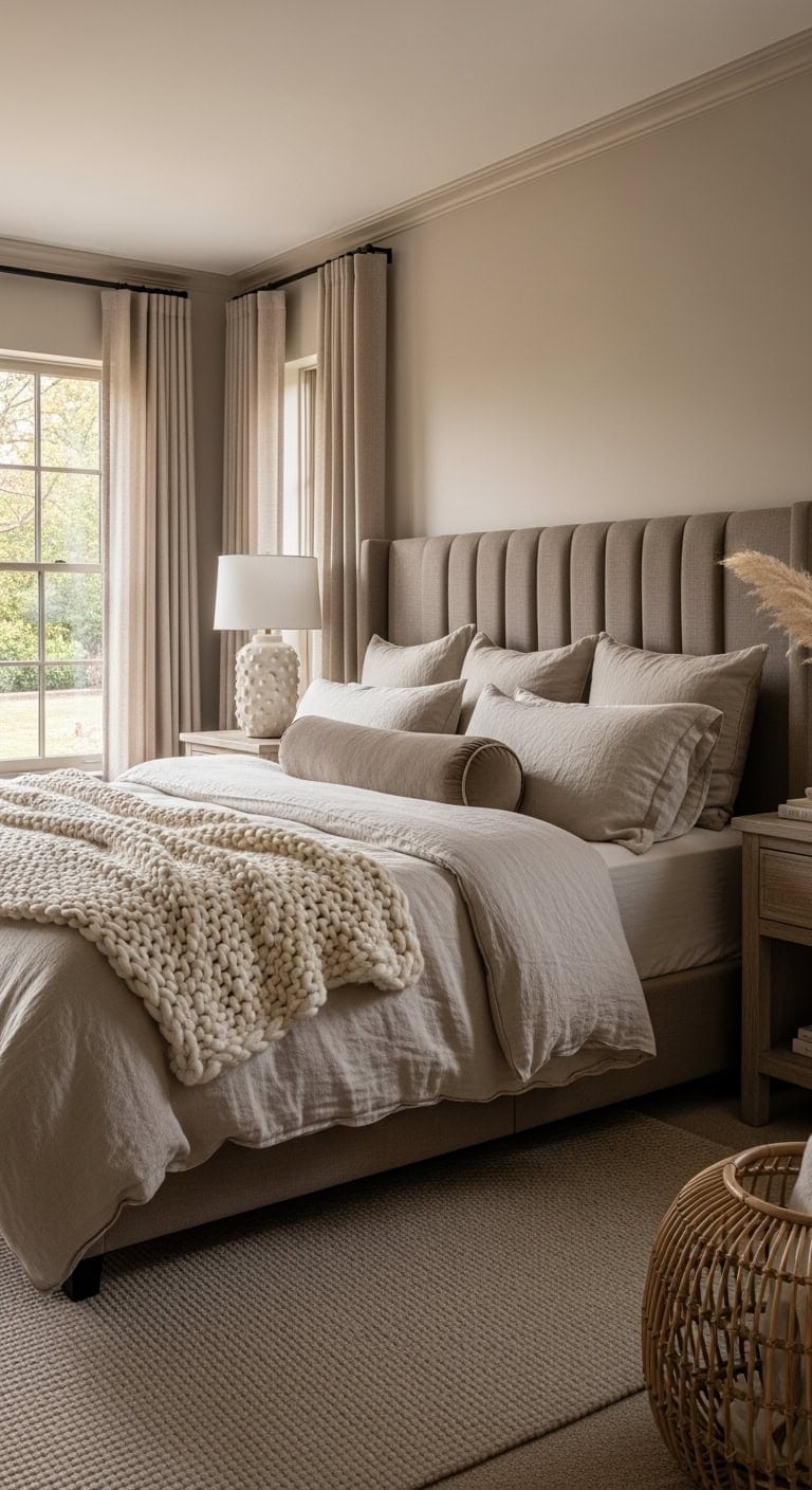 layered neutral textures calming bedroom retreat
