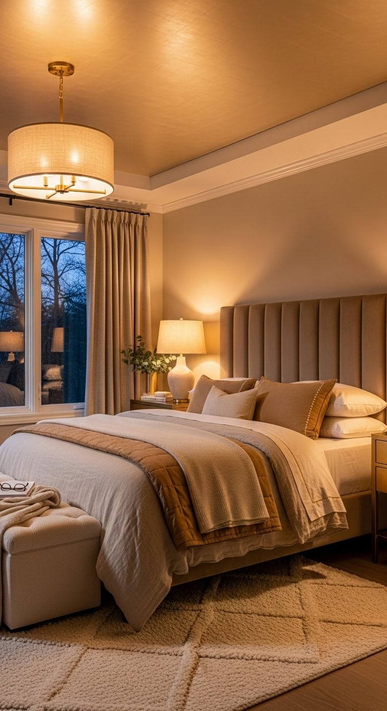 layered sophisticated luxurious inviting bedroom lighting