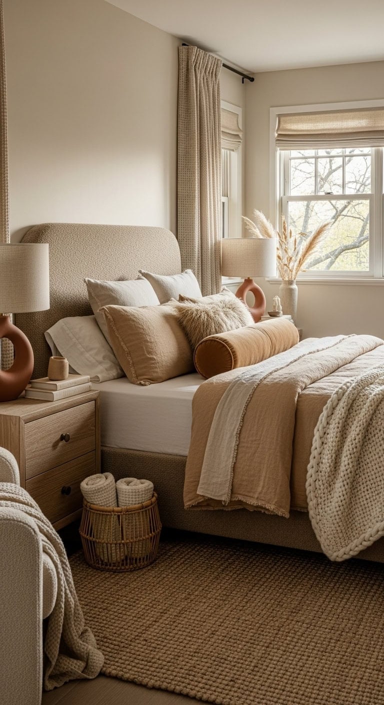 layered textures create cozy bedroom ambiance