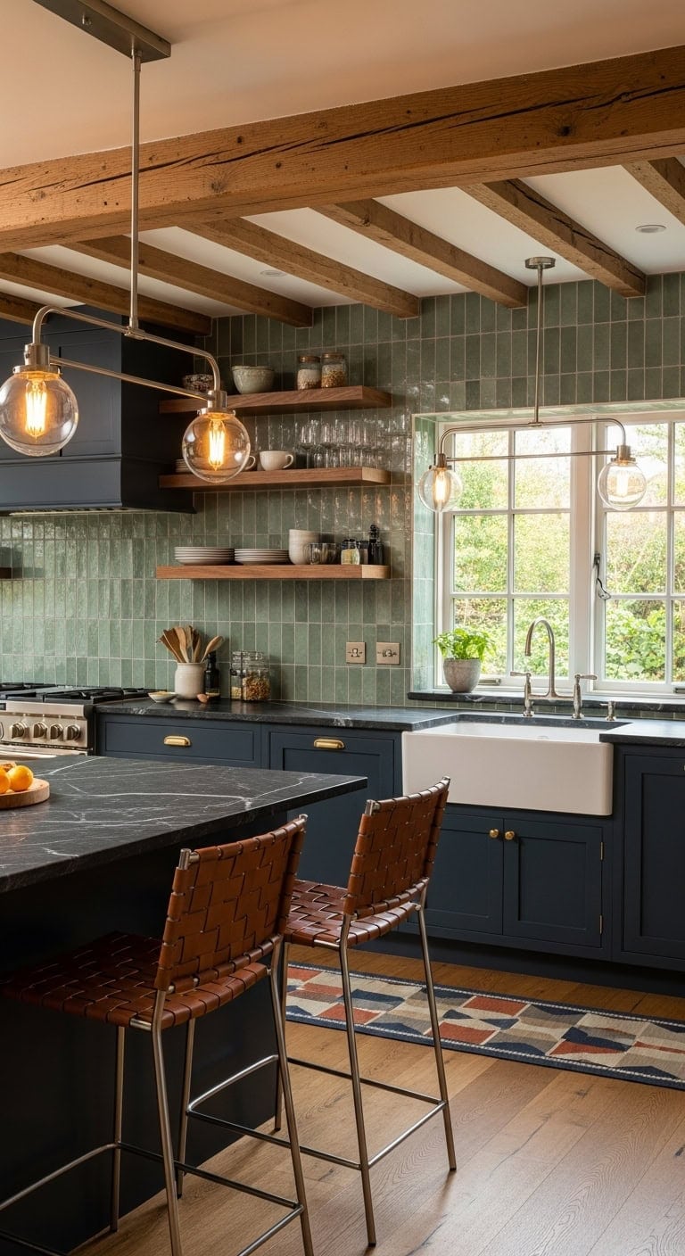 lighting defines semi open kitchen space