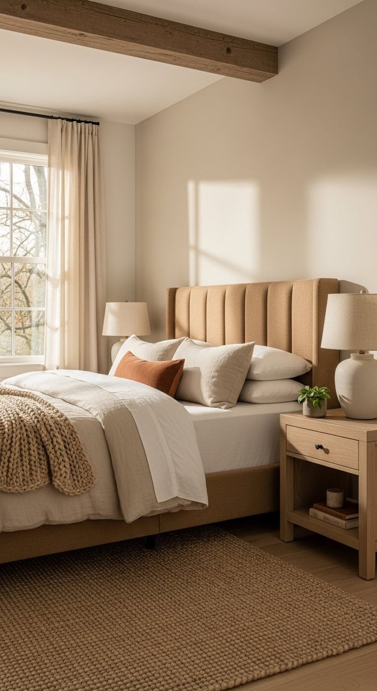 lighting influences beige bedframe appearance