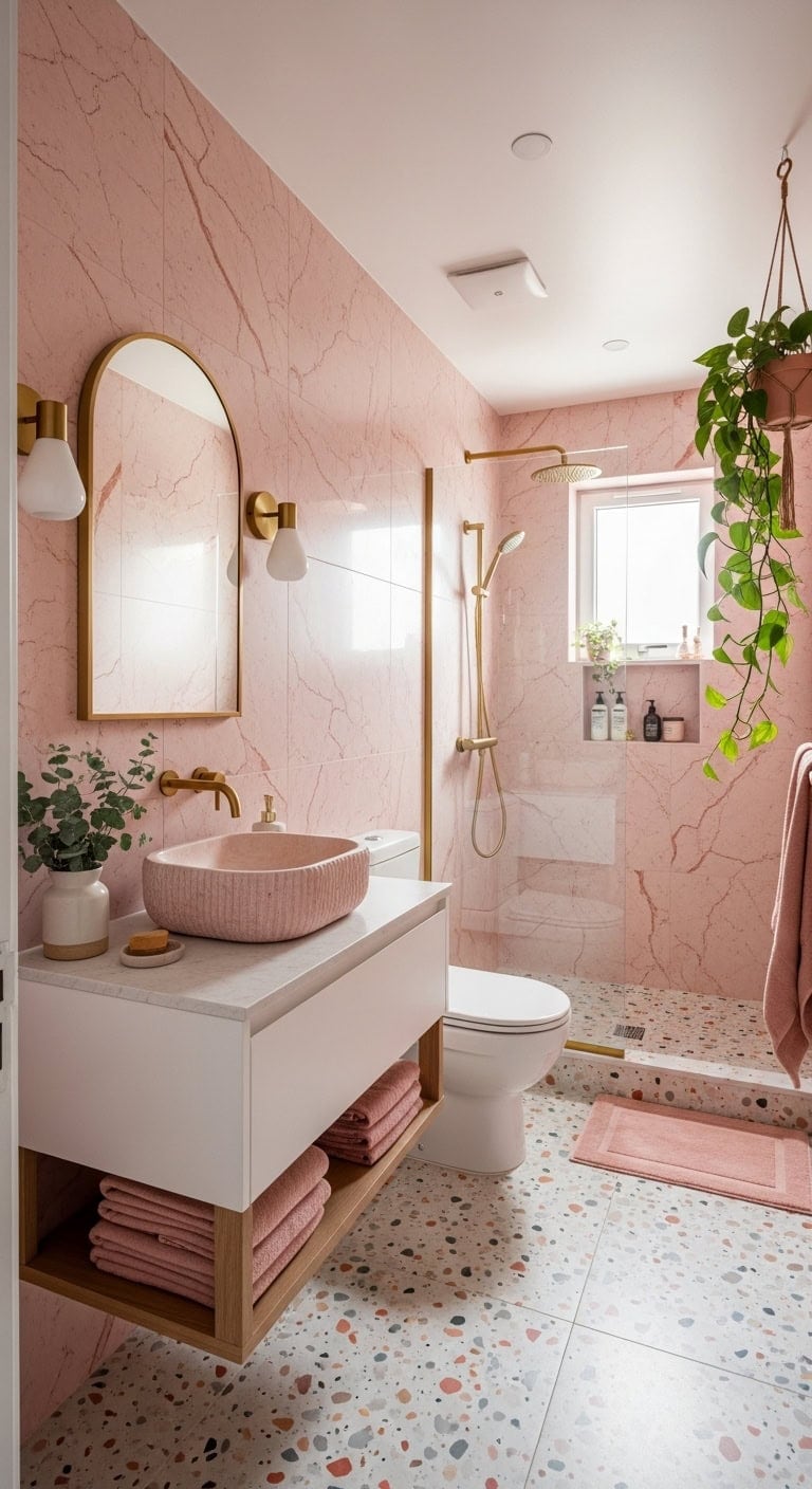 luxurious and playful bathroom marble terrazzo