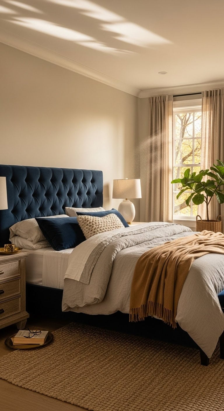 luxurious blue velvet bedroom decor