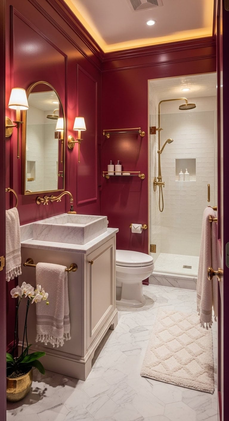 luxurious jewel toned glamorous bathroom transformation