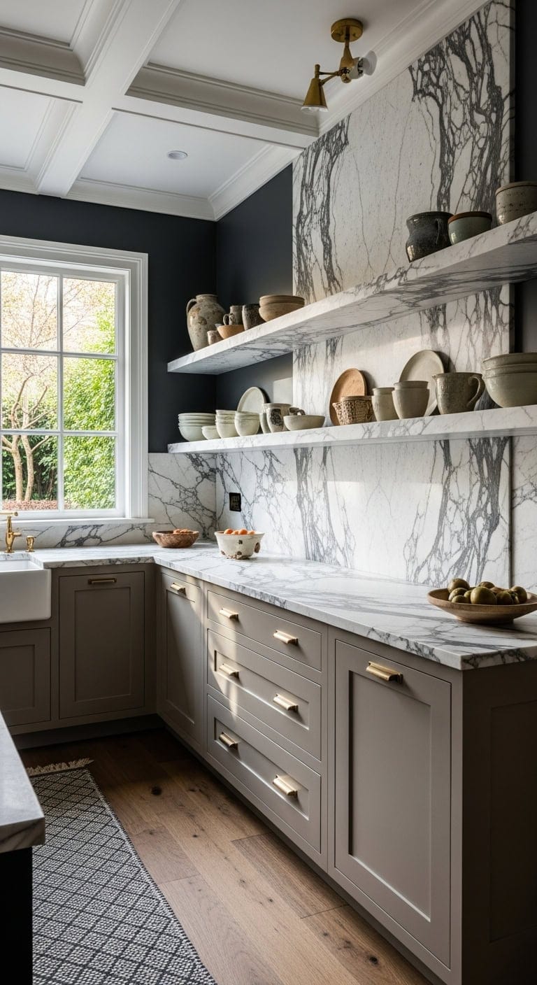 luxurious marble kitchen slab shelving