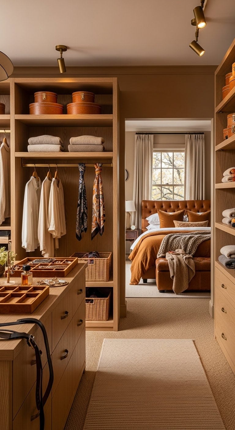 luxurious organized warm toned walk in closet