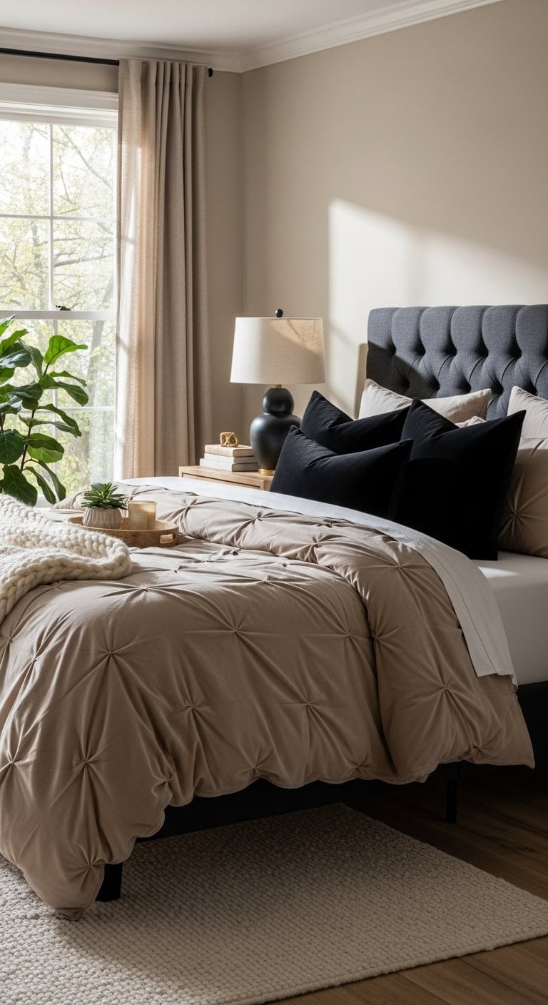 luxurious velvet bedding with contrasting accents