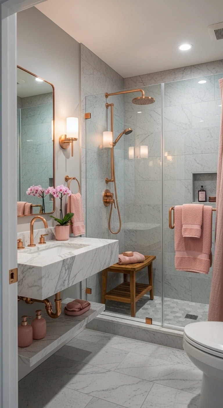 marble pink luxurious timeless bathroom retreat