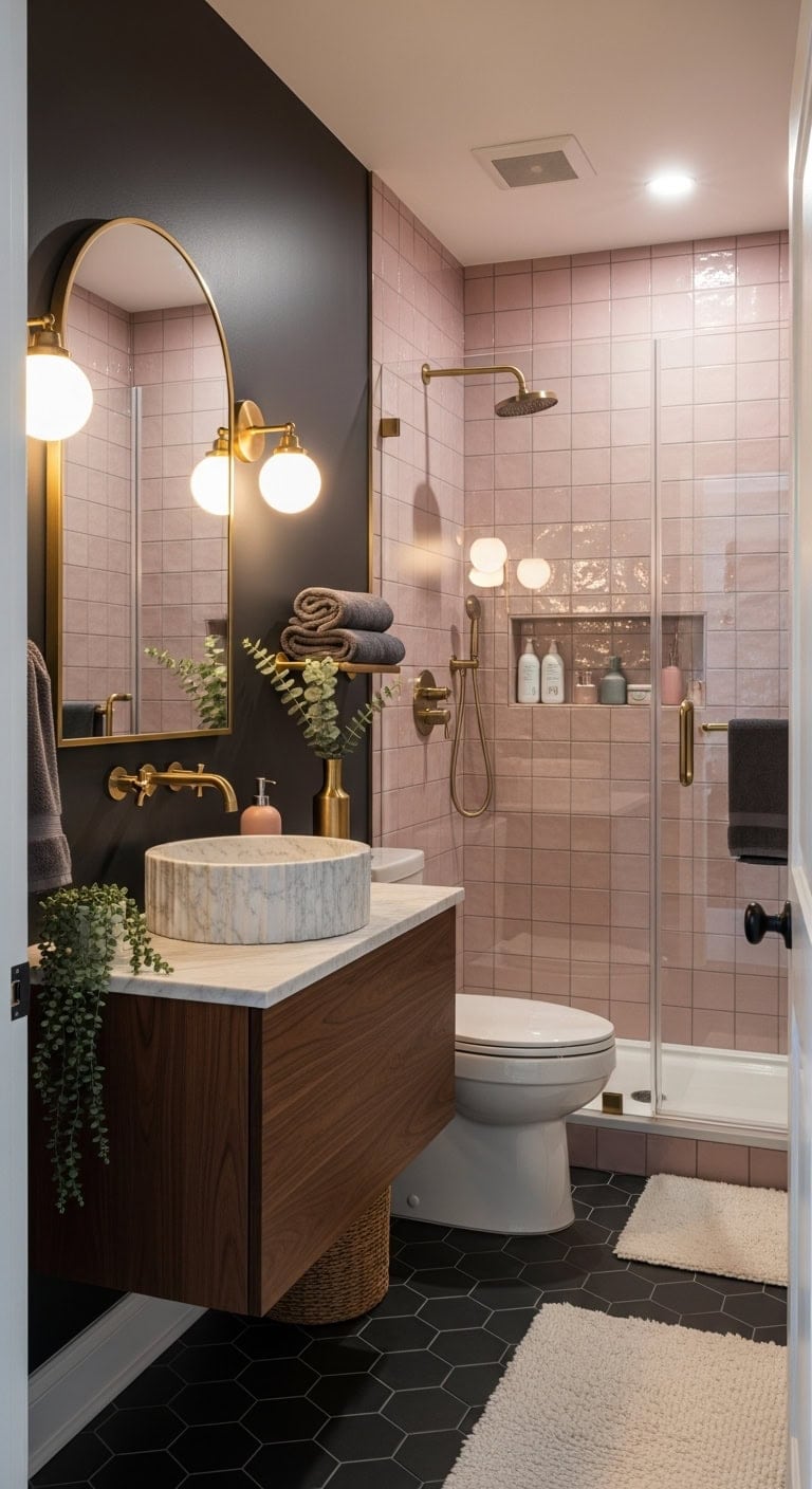 mauve moody dramatic romantic bathroom retreat