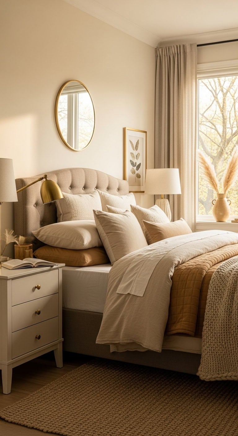 metallic warmth elevates subtle bedroom upgrade